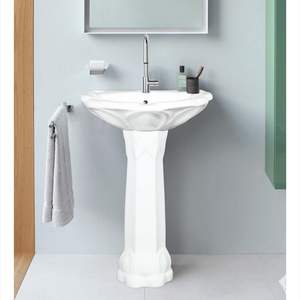Elegante lavabo de cerámica con pedestal para lavandería, 570x470x840mm, lavabo de porcelana para baño, lavabo para lavar ropa, para uso en el área de servicio. - Product Image 1