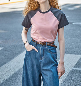 2026 Custom Women's Contrast Color <b>Raglan</b> Sleeves Crop <b>Top</b> Tee Shirts 200 Gsm 100%Cotton Street Wear Crew Neck T Shirt for Women - Product Image 6