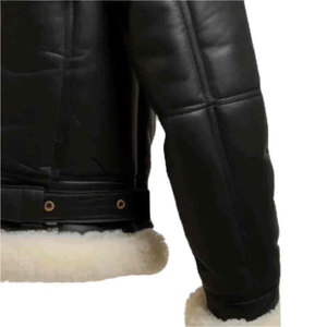Brown Sheep Leather Men's Windproof Jacket Sherpa Lined Stand Collar <b>Zip</b>-<b>Up</b> Regular Fit Winter Outerwear with Logo Embossed 240g - Product Image 6