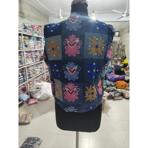 Denim Embroidered Vest Women's Sleeveless <b>Patchwork</b> <b>Jacket</b> Handmade Floral Design Spring Boho Style Outerwear gift for her - Product Image 6