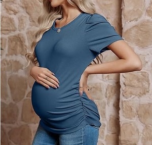 T-shirt de maternité et d'allaitement pour femme, col rond, 100% coton, respirant, grande taille - Product Image 2