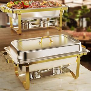 Plat de service élégant en acier inoxydable doré avec couvercle pour buffet traiteur, chauffe-plats pour hôtels, restaurants et décoration intérieure - Product Image 3