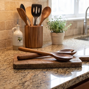 Juego de Cubiertos para Ensalada de Madera Suar de Grado Alimenticio, Color Marrón Claro, Diseño Clásico, Natural, Duradero, Ecológico, Utensilios de Cocina, Juego de Cucharas para Mesa - Product Image 2