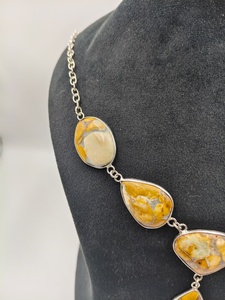 Collar llamativo de ágata amarilla natural chapado en plata y latón |   Cadena de Eslabones Hecha a Mano, Joyería de Lujo para Mujer, 22 Pulgadas de Largo, para Boda - Product Image 4
