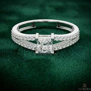 Anillo de Compromiso de Moissanita con Corte Princesa Certificado por IGI, Oro Blanco de 9K, 10K, 14K, 18K, Anillo de Boda con Pavé de Doble Aro para Mujer - Product Image 1