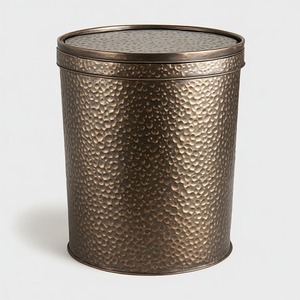 Cylindrical Metal Storage Bucket With Lid Minimalist Design Indoor Household Use Geometric Pattern - Product Image 2