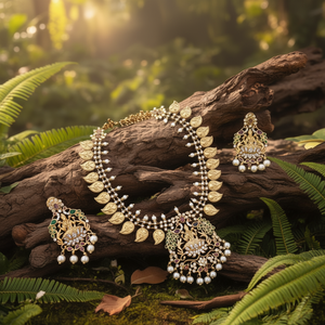 Rhodium Plated Gold Designer <b>Bridal</b> <b>Necklace</b> <b>Set</b> with <b>Earrings</b> - Product Image 1