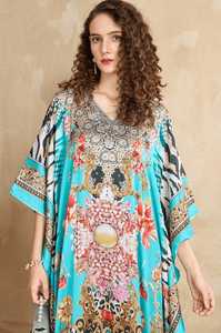 Hot Sale Designer Turkish Style <b>Kaftan</b> Women Polyester Handmade Batwing Sleeves V Neck Regular Fit Flared Hem Spring/Autumn - Product Image 2