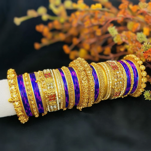 Stylish Gold Plated Crystal Stone <b>Bangles</b> <b>Set</b> Shimmering Crystal Work for Ethnic Wear Fashion Jewelry-10575602NBL_2.8" - Product Image 3