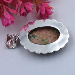 Pendentif élégant bohème en pierre d'Unakite, fait main, en argent sterling 925, bijou en cristal, cadeau NIKHIL GEMS, vintage, pour fiançailles, troisième anniversaire - Product Image 3