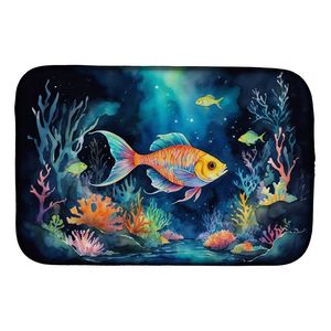 Tapis de séchage de vaisselle de poisson bioluminescent 14x21 pouces multicolore absorbant comptoir égouttoir à vaisselle tapis et tampons de comptoir de cuisine - Product Image 1