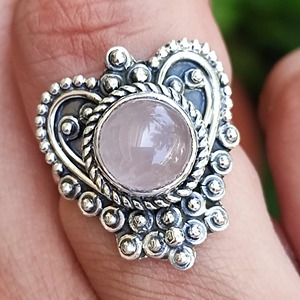 Rose Quartz Round <b>Ring</b> <b>925</b> Sterling <b>Silver</b> Handmade Promise Jewelry for Women January Birthstone Bezel Setting <b>Ring</b> - Product Image 3