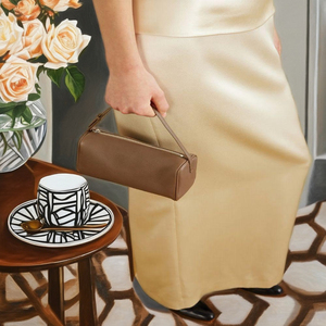 Royaa Women's 90s <b>Small</b> Leather Tote Beige Genuine Leather Luxury Frame Shape Polyester Lining Handcrafted Zipper Closure - Product Image 4