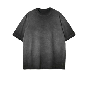 Camiseta de cuello redondo acanalado 1x1 resistente con lavado ácido, directamente del fabricante, que previene el estiramiento, venta al por mayor de ropa. - Product Image 1