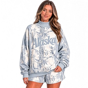 Ensemble tie-dye décontracté pour femme, sweat-shirt oversize à col montant, pull streetwear à manches longues, mini-short assorti - Product Image 6