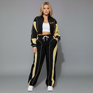 ชุดลำลองแฟชั่นสีสันตัดกันทรงหลวมแบบ 2 ชิ้นสำหรับผู้หญิง ปี 2026 รุ่นใหม่ล่าสุด รับสกรีนโลโก้ สตรีทแวร์ ชุดวอร์ม - Product Image 1