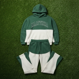 <b>Mens</b> Green <b>White</b> Color Block Tracksuit Set Zip Up <b>Jacket</b> Wide Leg Pants Custom Streetwear Sportswear Matching Outfit - Product Image 5