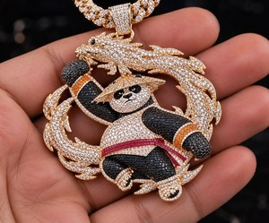 Pendentif Hip Hop Panda Dragon en Moissanite pour Homme, Plaqué Or Rose/Or, Argent 925 Micro Pavé, Cadeau - Product Image 4