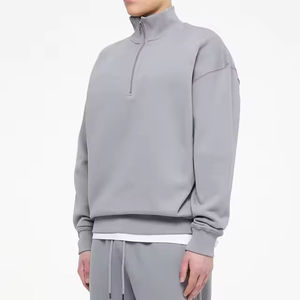 Sweat à capuche unisexe gris à demi-zip pour homme, coupe classique, col montant, 100 % coton molletonné, idéal pour l'hiver - Product Image 3