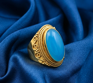 Blue Chalcedony Vintage Statement <b>Ring</b> 925 Sterling Silver Rose Gold Yellow Gold Plated Handmade Boho Jewelry <b>for</b> <b>Men</b> Unisex Her - Product Image 4