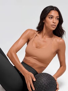 Ladies Strappy <b>Open</b> Back Activewear <b>Bra</b> Soft Butter Fabric Wirefree Padded Gym Crop Tank Top Custom Private Label Base - Product Image 1
