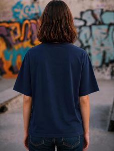 Dark Blue Women Style Loose Fit Eco-Friendly Printed Polyester Button T-<b>Shirt</b> Anti-Wrinkle Breathable Quick Dry Versatile - Product Image 1