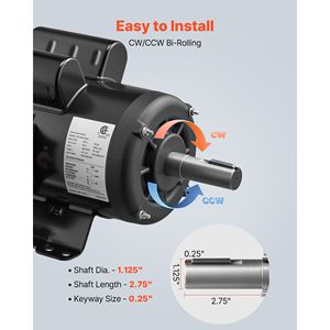 Moteur électrique 3 HP 1725 tr/min pour compresseur d'air, rotation CW/CCW, diamètre d'arbre 1,125 po, longueur d'arbre 2,75 po, couple 12 N.m - Product Image 4