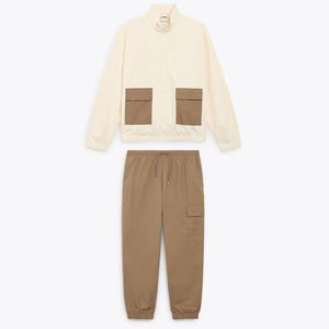 Men's Cream Brown Cargo <b>Tracksuit</b> Full Sleeve Zipper Closure Casual Autumn Wear With Side Pockets Regular Fit - Product Image 3