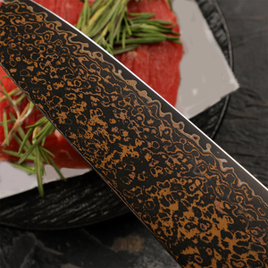Couteau de chef artisanal de luxe en cuivre damas avec motif élégant et manche en bois durable pour une cuisine gastronomique - Product Image 2