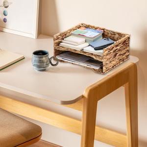 Organizadores de escritorio de 2 niveles, organizador de archivos, cesta de almacenamiento hecha a mano con jacinto de agua, venta al por mayor, ecológico, hecho en Vietnam - Product Image 4