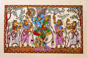 Peinture artisanale Raslila Pattachitra du Seigneur Krishna, art populaire traditionnel d'Odiya, décoration murale pour salon, maison, temple - Product Image 3