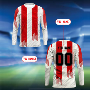 Service OEM, T-shirt à manches longues rayé en sublimation, motif rouge et blanc, sportif, col rond, tricoté en polyester, coupe régulière - Product Image 4