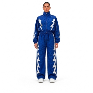 Survêtement unisexe bleu à imprimé géométrique, fermeture éclair intégrale, col montant, coupe classique, imperméable, coupe-vent, léger, 100 % nylon - Product Image 1