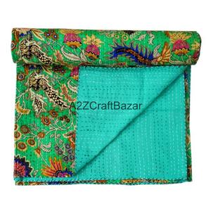 Couverture Kantha réversible vintage faite à la main en coton biologique imprimé floral de haute qualité, écologique, style indien, très vendue pour la maison - Product Image 1