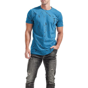 Men T <b>Shirt</b> Sky Blue Black Marble Vein Crack Pattern Short Sleeve Casual Crew Neck Summer Top - Product Image 2