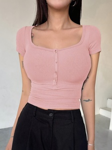Crop top pour femme, décontracté, à porter au quotidien, doux, extensible, tendance, style streetwear, t-shirt court - Product Image 3