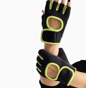 <b>Half</b> Finger Gym Gloves Black With Lime Green Trim Breathable Non <b>Slip</b> Adjustable Wrist Strap Unisex Fitness Workout Gear - Product Image 2