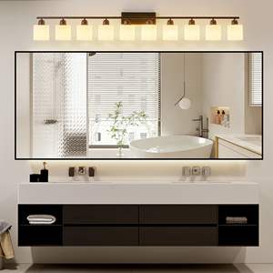 Matte <b>Black</b> Modern 10-<b>Light</b> <b>Bathroom</b> Vanity Lighting 65.4 Inch Mirror White Glass Shades for Bedroom Wall <b>Bathroom</b> Vanity <b>Lights</b> - Product Image 2