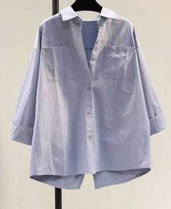 Blusa Casual de Manga Larga para Mujer, de Poliéster/Algodón, Transpirable, Tejida, Estilo Veraniego, Simple, Vintage, Lisa, con Botones al Frente - Product Image 5