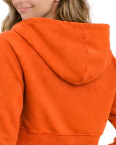 Sudadera con capucha corta personalizada para mujer, con cremallera, manga larga, informal, de felpa suave, estilo urbano, color naranja, para otoño e invierno. - Product Image 6