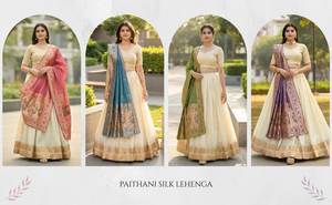 ชุดเลเฮนกาโชลีผ้าไหมพายทานิคุณภาพพรีเมียมแบบยังไม่เย็บติดกัน สำหรับงานเทศกาลและงานปาร์ตี้ ชุดเลเฮนกาโชลีเจ้าสาวปักลาย - Product Image 6