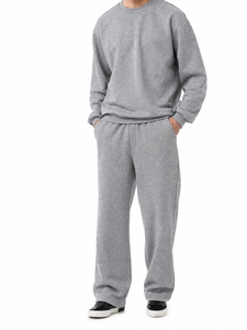 OEM ODM Vêtements de sport pour hommes, vêtements de fitness, vêtements décontractés, survêtement en molleton uni à col rond avec pantalon de survêtement assorti - Product Image 1