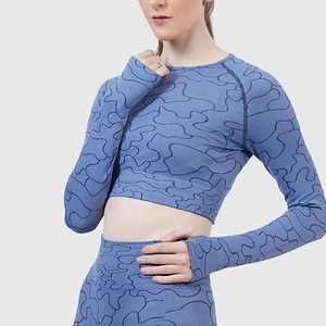 Haut court de sport pour femme de haute qualité, col rond doux, manches longues, coupe ajustée, compression, sexy, pour la gym - Product Image 5