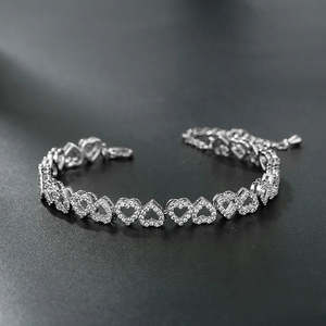 RB <b>Gems</b> VVS Moissanite Open Heart Tennis <b>Bracelet</b> 925 Sterling Silver Rhodium Plated Iced Sweetheart Link Hip Hop Women's - Product Image 1