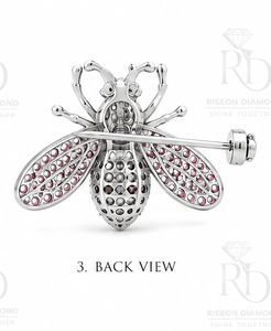Luxury <b>Bee</b> Pink Gemstone Silver Brooch Premium 925 Sterling Silver White Stone Oval Cut Dress Blazer Suit Lapel Pin Statement - Product Image 2