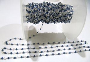 Fancy Blue Sapphire Quartz Rondelle 2mm Faceted Beaded <b>Rosary</b> Chain Wholesale Jewelry Making chain sold per foot - Product Image 2