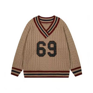 Men's Breathable V-Neck Varsity Cardigan Striped Sleeve Knitted Sweater Button Down <b>Jacket</b> for Spring Autumn - Product Image 1