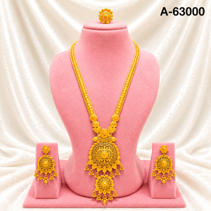 Conjunto de Joyería Nupcial India Étnica Chapada en Oro de 24K con Circones, Collar, Pendientes y Anillo de Diseño Geométrico para Mujer, Aleación A-63023 - Product Image 6