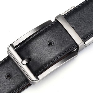 Cinturón de Cuero Genuino para Hombre, de Doble Cara, con Hebilla Giratoria, Color Negro Curry, Diseño Sólido de Dos Capas - Product Image 4