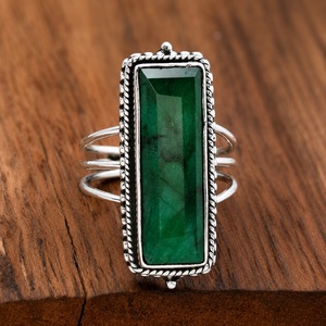 925 Sterling <b>Silver</b> <b>Emerald</b> Gemstone <b>Ring</b> Handmade Filigree Triple Band May Birthstone Jewelry - Product Image 1